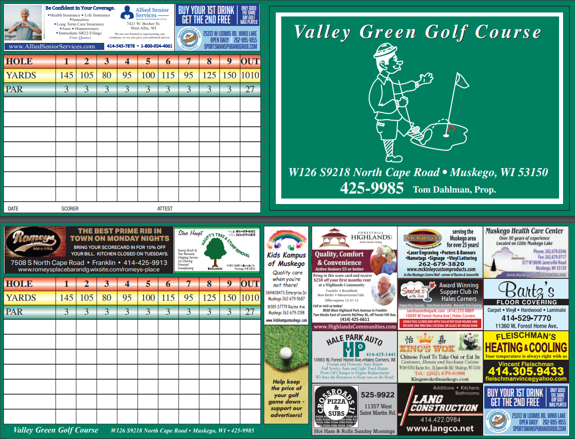 Valley Green WI scorecard